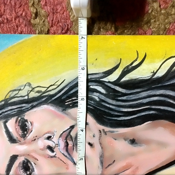 Expressive Red and Yellow Native American Portrait Painting - Picture 2 of 3